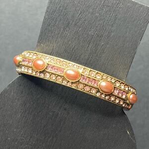 Heidi Daus Hinged Clamper Crystal Oval Bracelet Pink and Gold
